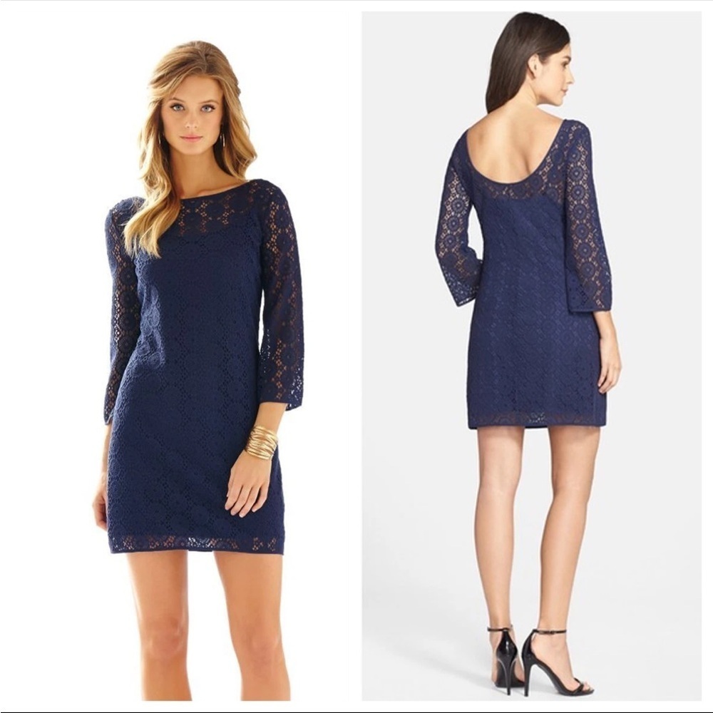 Lilly Pulitzer Topanga Breakers Lace Shift Dress – Navy Blue – Size Small
